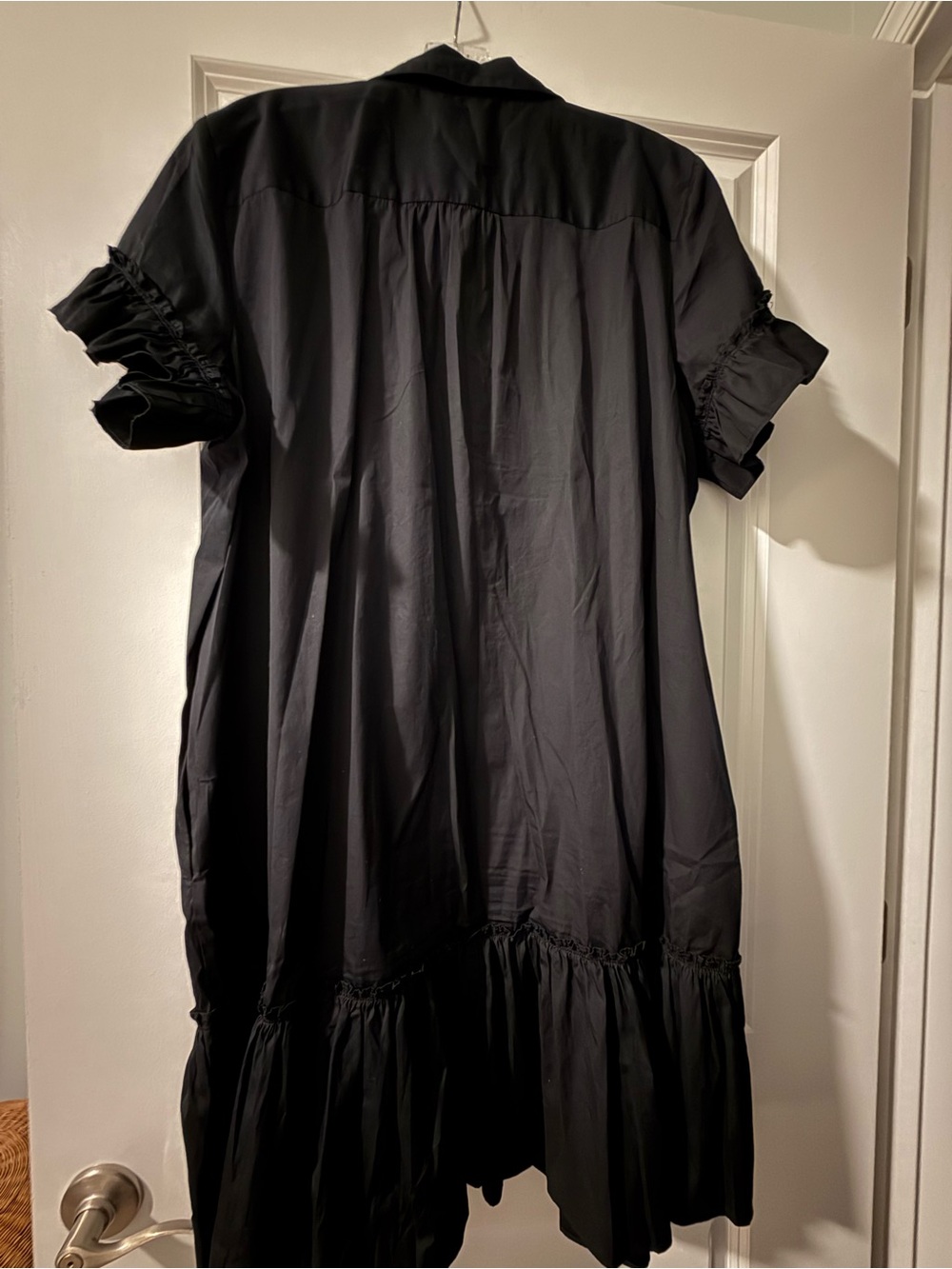 J. Crew Black Short-Sleeve Button-Front Ruffle-Hem Mini Dress - Picture 9 of 10